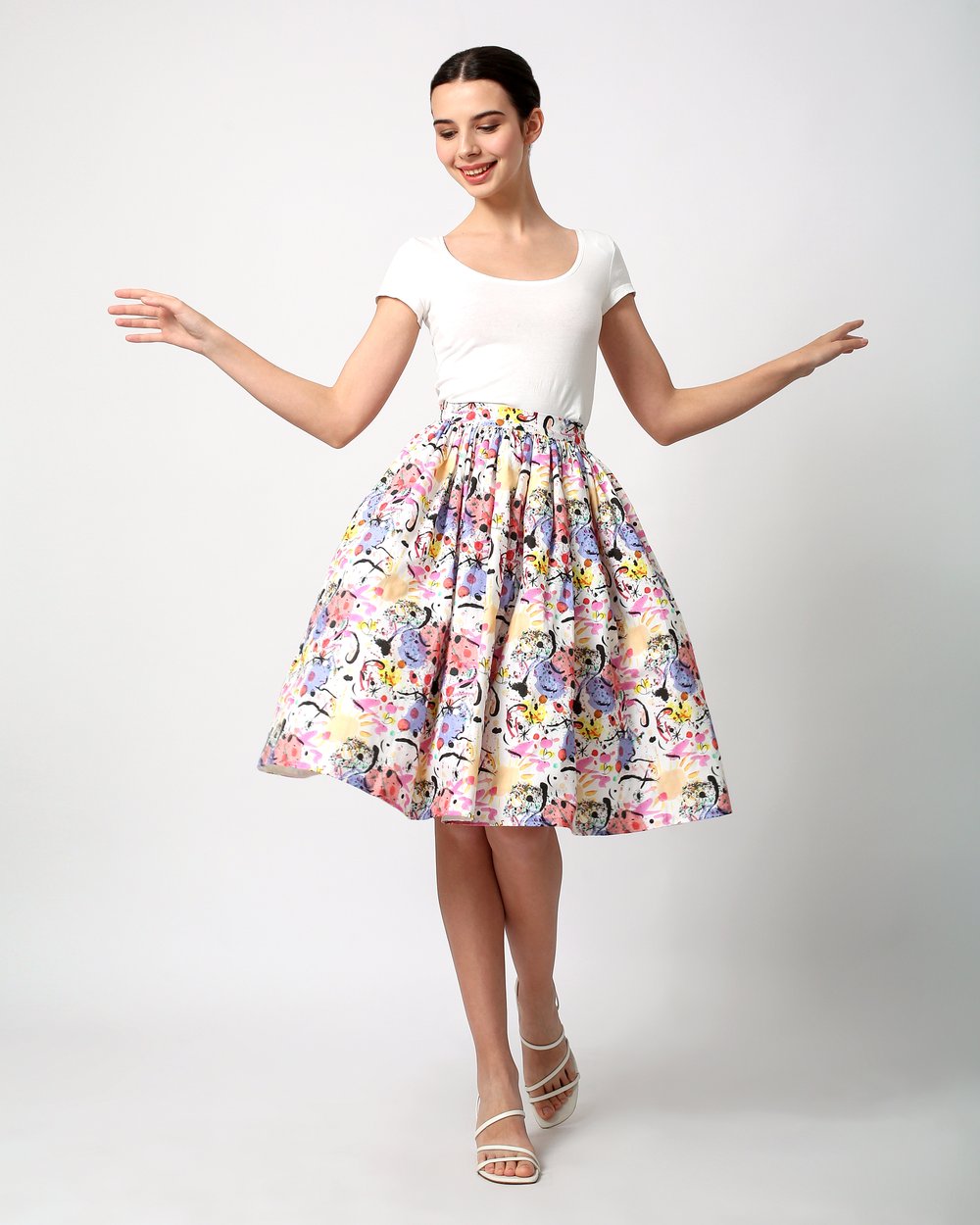Image of Miro Swing Skirt. Knee Length Cotton Poplin.