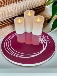 Image 3 of 14" Lazy Susan Turntable Epoxy Resin Art Modern Leaves Magenta