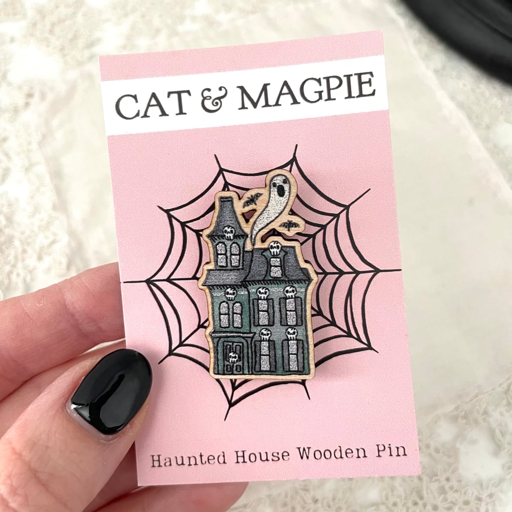 Image of Haunted House Wooden Pin Badge