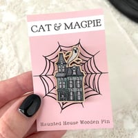 Haunted House Wooden Pin Badge