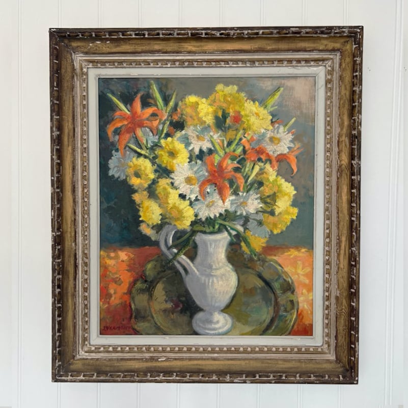 Image of 1950's French Oil Painting, 'Tiger Lilies', J Vermont WAS 895.00
