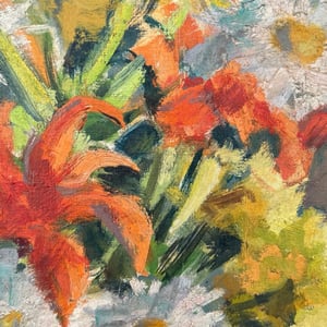 Image of 1950's French Oil Painting, 'Tiger Lilies', J Vermont