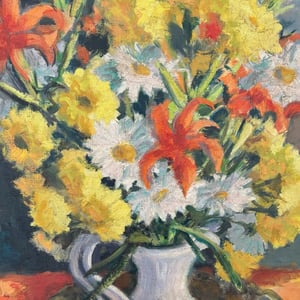 Image of 1950's French Oil Painting, 'Tiger Lilies', J Vermont WAS 895.00