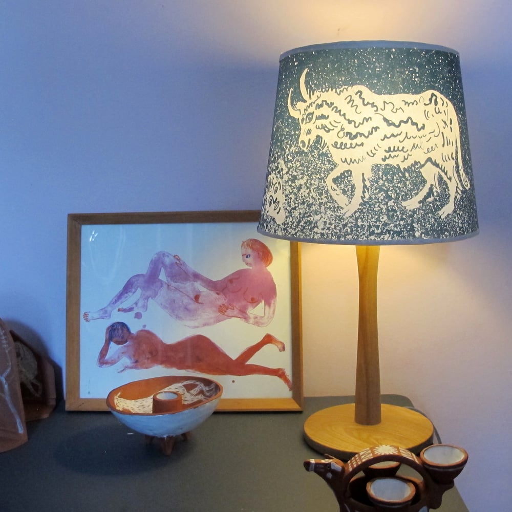 Minotaur and bull litho lampshade - paper, ecru binding.