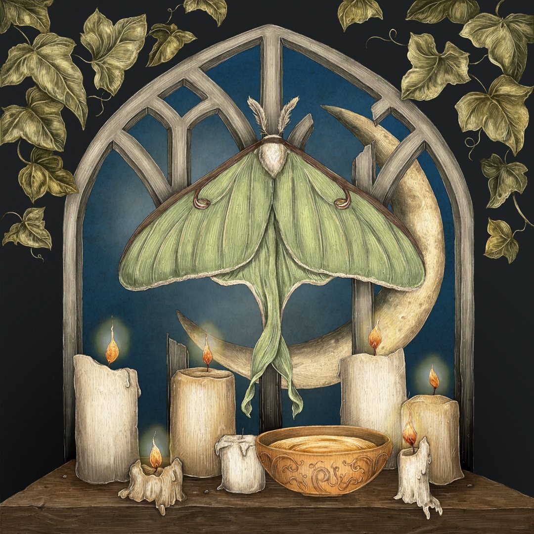 Image of Luna Moth and Moon Print
