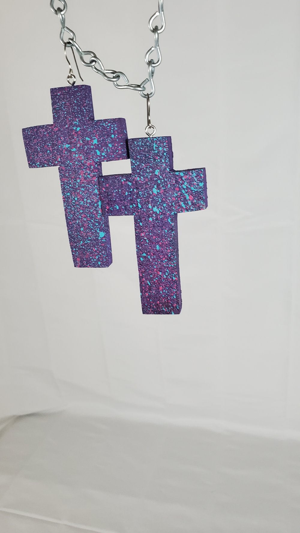 Cotton Candy Splatter Cross Earrings