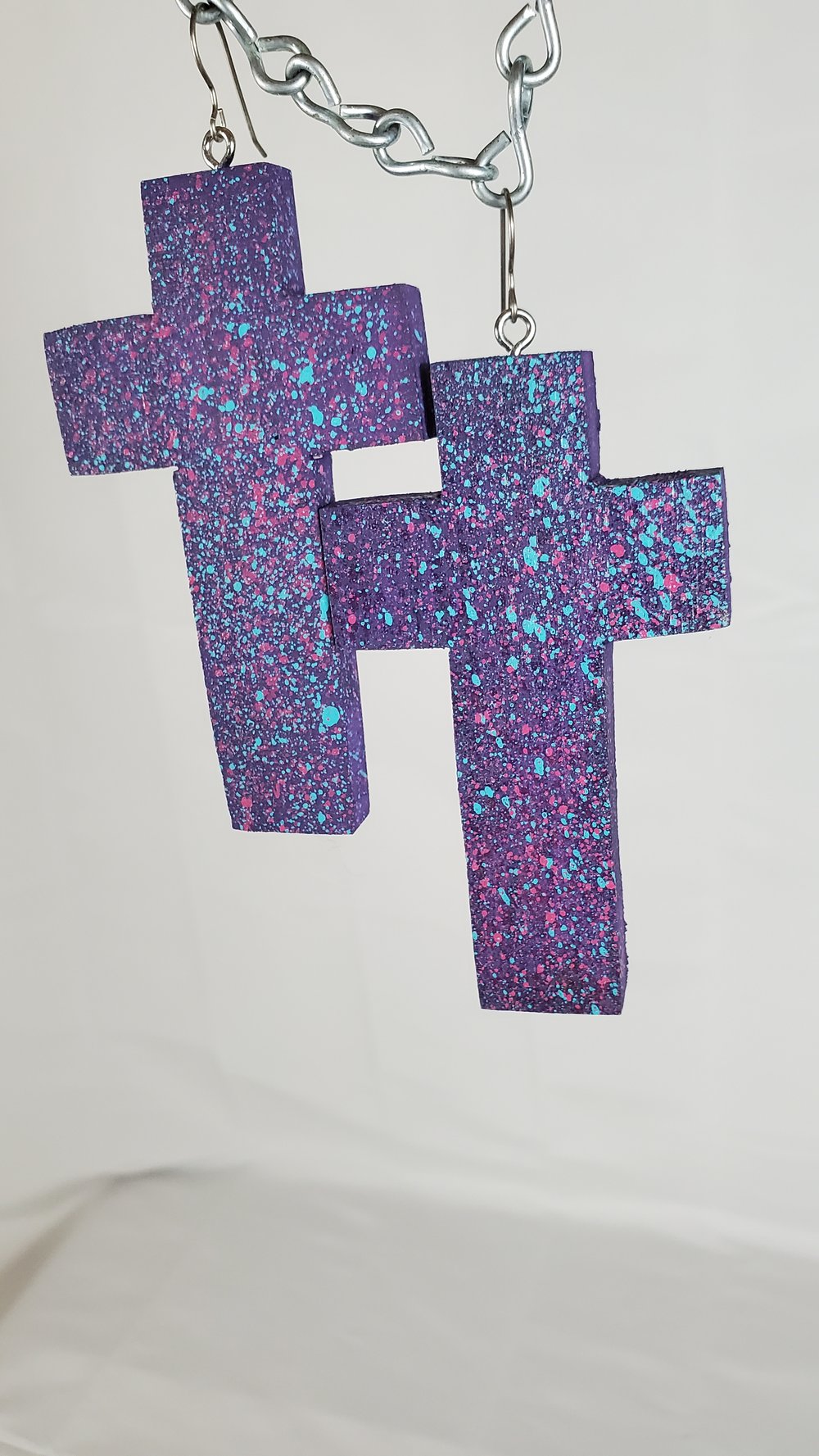 Cotton Candy Splatter Cross Earrings