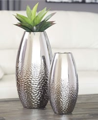 Image 3 of Faux Dented Silver Piece Decorative Vase