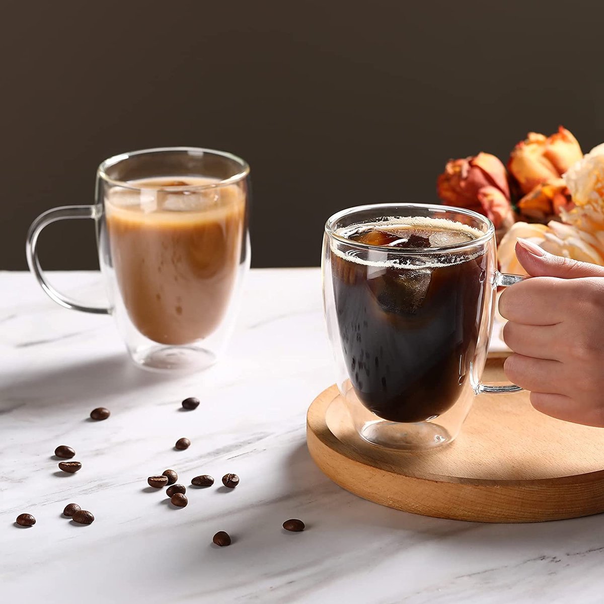 Image of Double Walled Glass Coffee Mugs with Handle