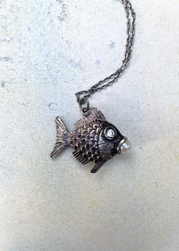 Image 2 of   Vintage Sterling Silver Fish Pendant & Chain 