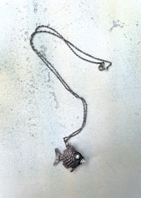 Image 4 of   Vintage Sterling Silver Fish Pendant & Chain 