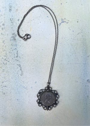 Image of Vintage Silver Six Pence Coin Pendant & Chain 