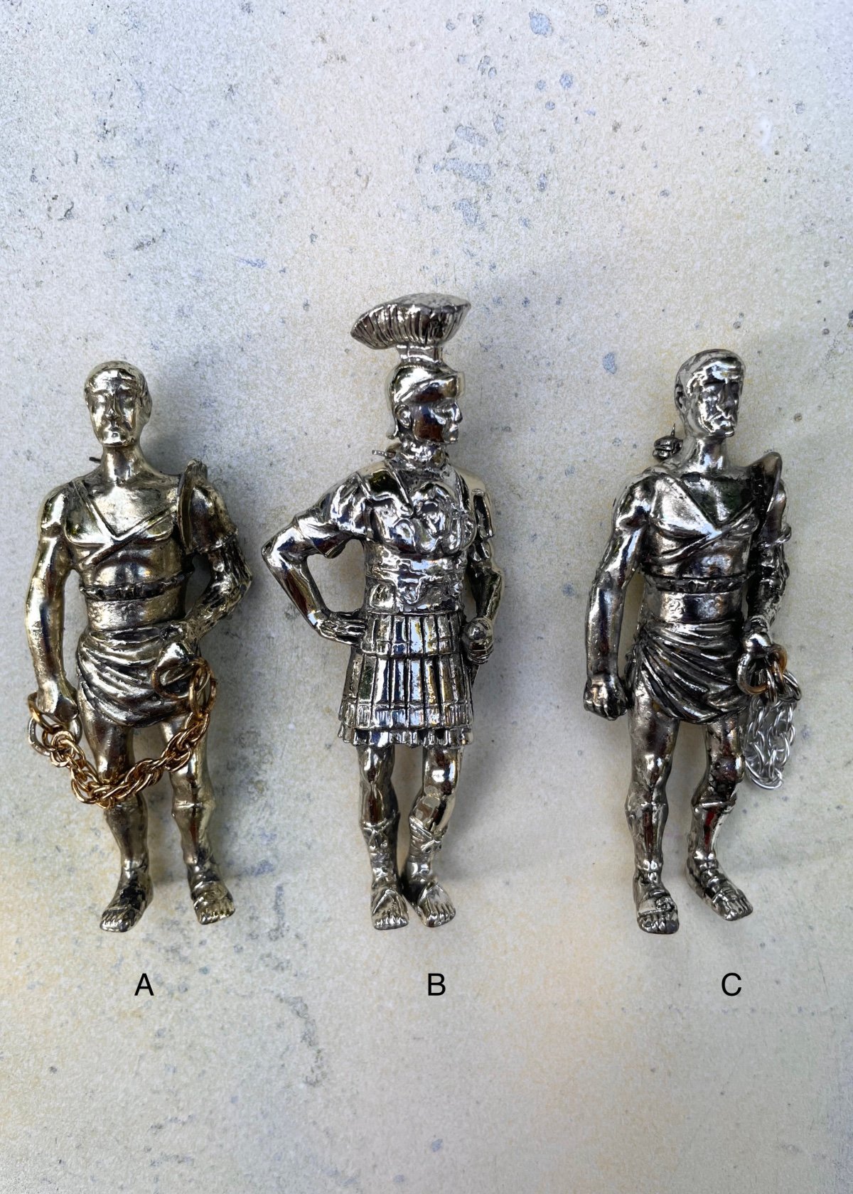 Image of Vintage Roman Soldier Figure Brooches 