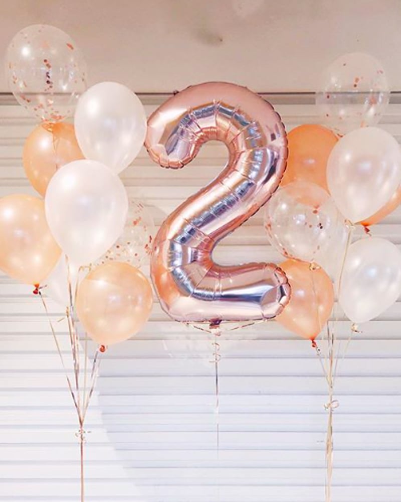 Image of Rose Gold Jumbo Number Helium Balloon Bouquet