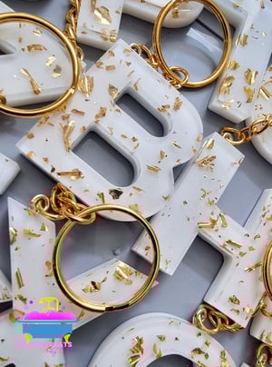 White and Gold Letter Key ring 