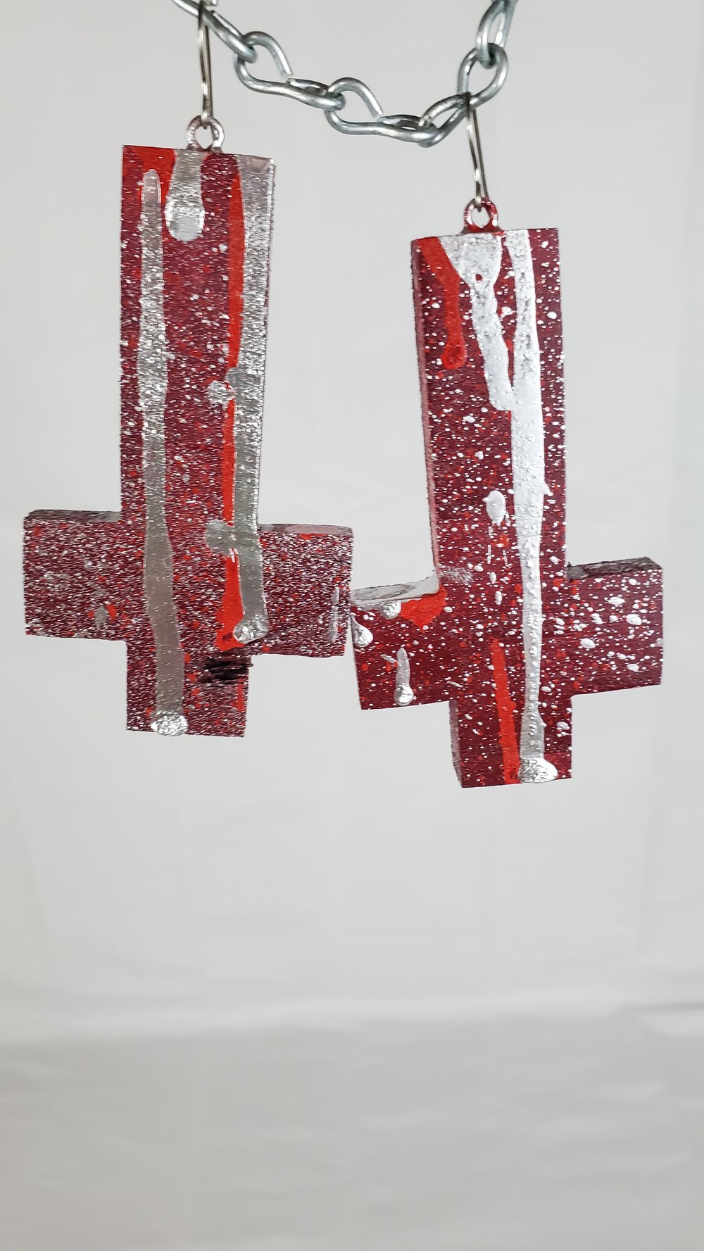Unicorn Blood Inverted Cross Earrings