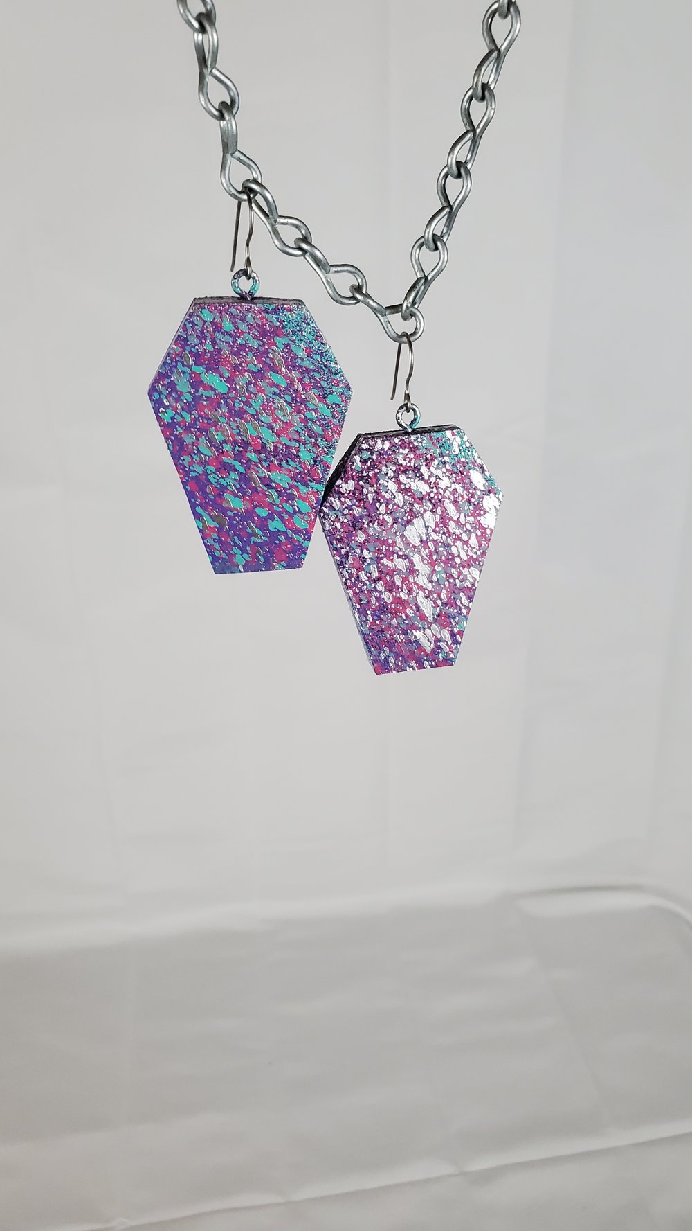 Silver Surprise Cotton Candy Coffin Earrings