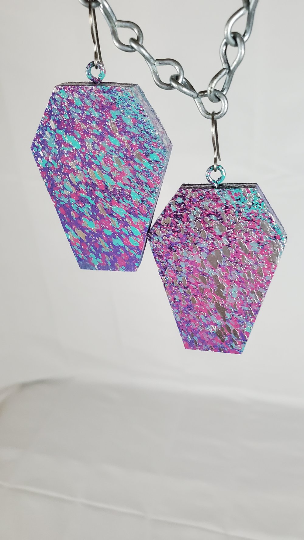 Silver Surprise Cotton Candy Coffin Earrings