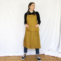 Image 1 of Zero Waste, One-of-a-kind Apron, Ochre Denim Patchwork. For Artists, Makers & Gardeners No16:6