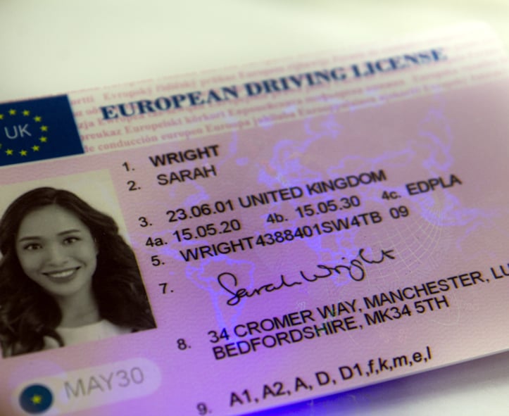 Image of European Driving Permit with Hologram + UV light