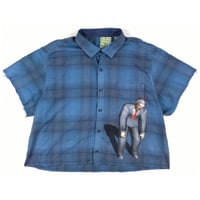 Image 1 of Blue Cropped Button Up