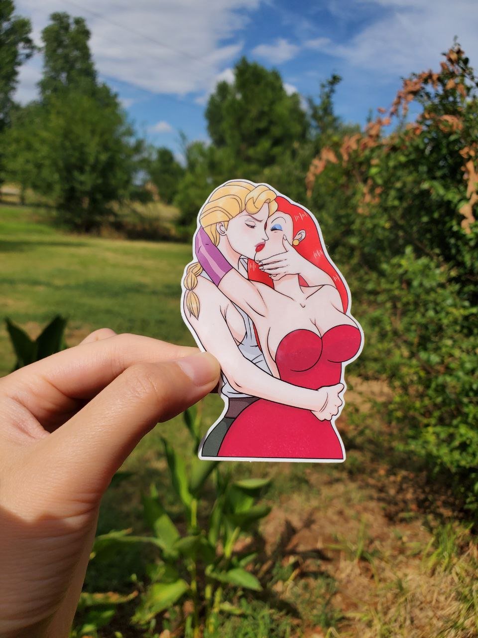 Image of Sexy Jessica Rabbit and Helga Kissing Sticker, Lesbian Decal