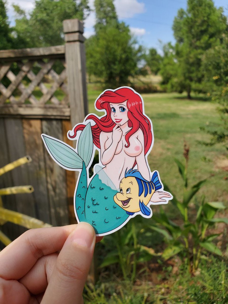 Image of Sexy Lil Mermaid and Fish Sticker, Sexy Ariel Decal