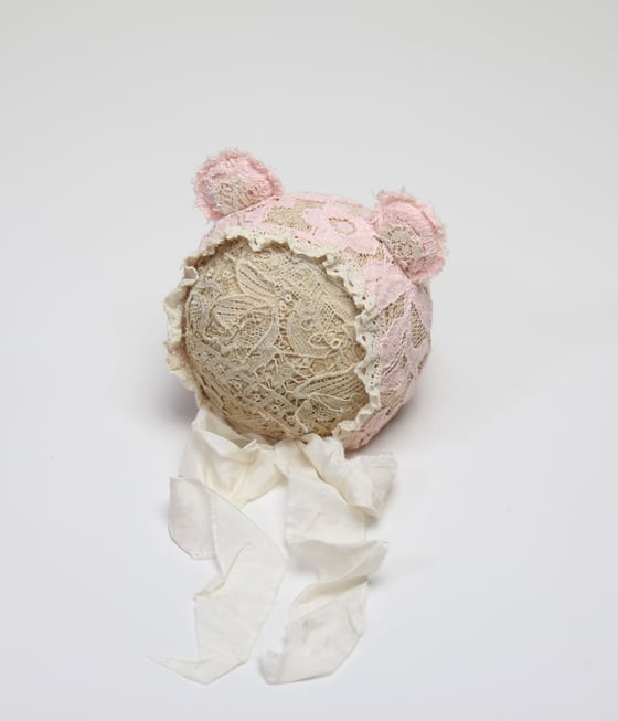 Image of Newborn Lace & Silk Bear Bonnet