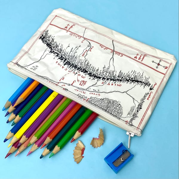 Image of The Hobbit Map, The Misty Mountains, Lord of the Rings Book Page Pencil Case