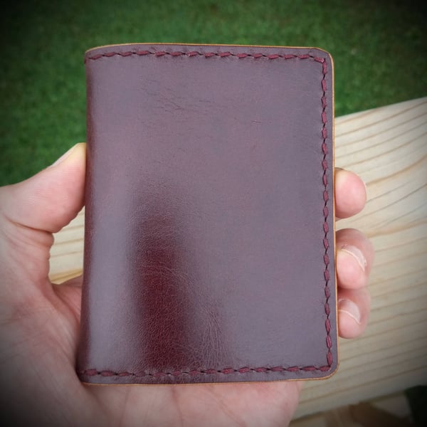 Image of "Bifold Card Wallet" - Brownish Burgundy/Natural