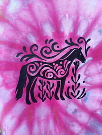 Image 2 of Nordic horse on pink, navy, lime ice dyed T age 7