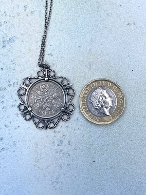 Image of Vintage Silver Six Pence Coin Pendant & Chain 