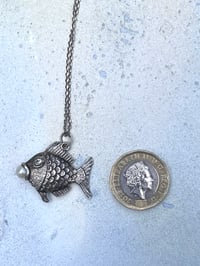 Image 3 of   Vintage Sterling Silver Fish Pendant & Chain 