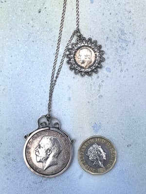 Image of Antique Sterling Silver King George V Coin Pendant Necklace 