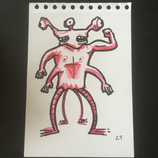 Image of Original artwork: Beetroot creature #29. Marker pens and pencil. Free dedication.