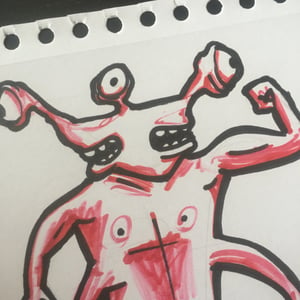 Image of Original artwork: Beetroot creature #29. Marker pens and pencil. Free dedication.