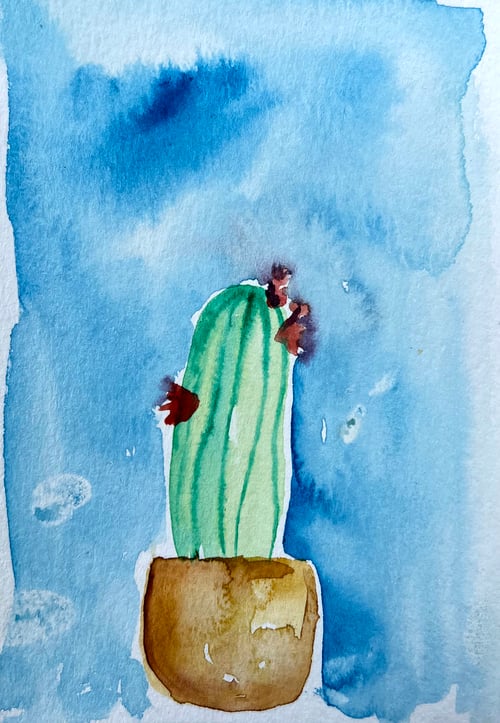 Image of Cactus in bloom 1 - Original Watercolor