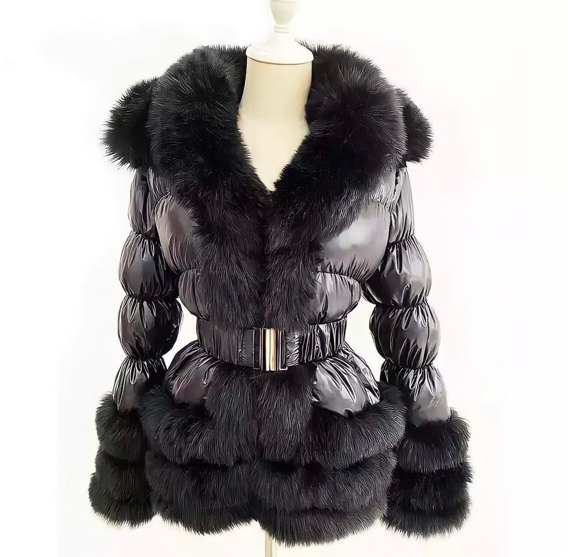 Image of Faux Fur Statement Hooded Coat. 