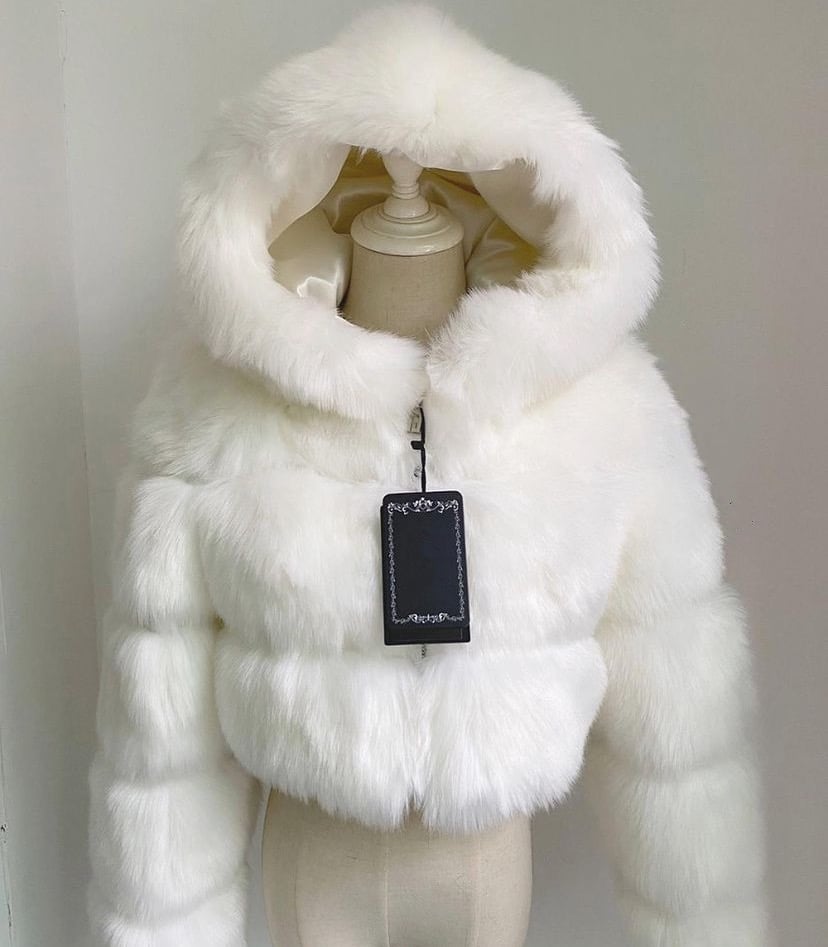 Image of Faux Fur Statement Cropped Hooded Jacket