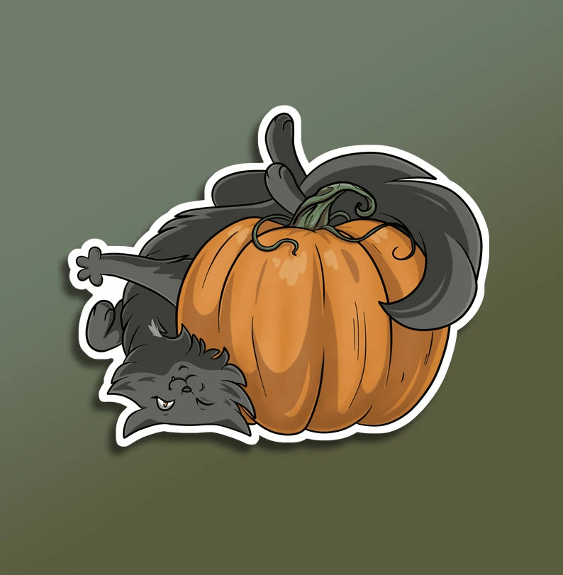 Black Cat Pumpkin Fall Sticker