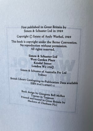 Image of THE ANDY WARHOL DIARIES 1st Edition 1989 Edited by PAT HACKETT