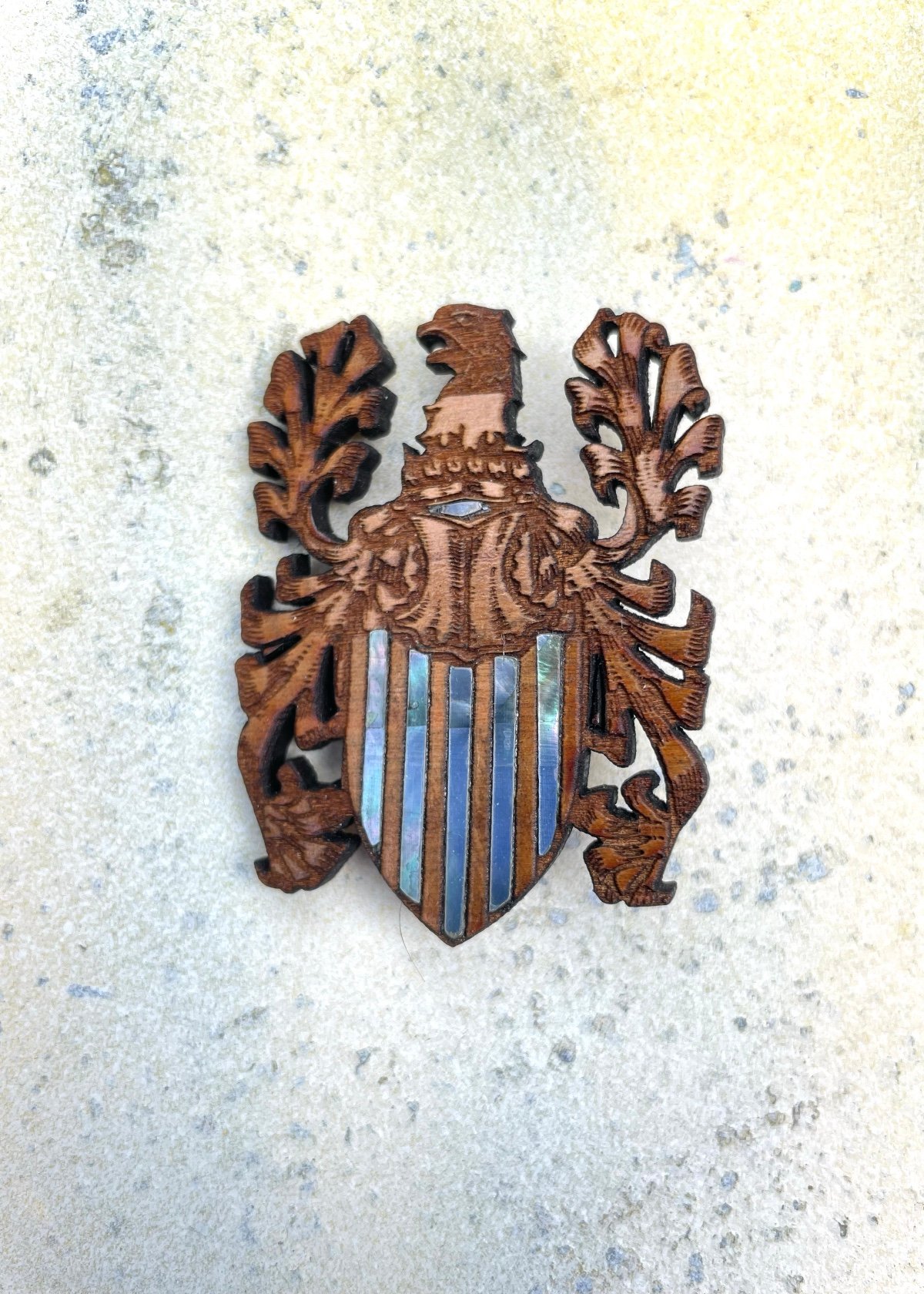 Image of Inlaid Etched Crest Sheild Brooch