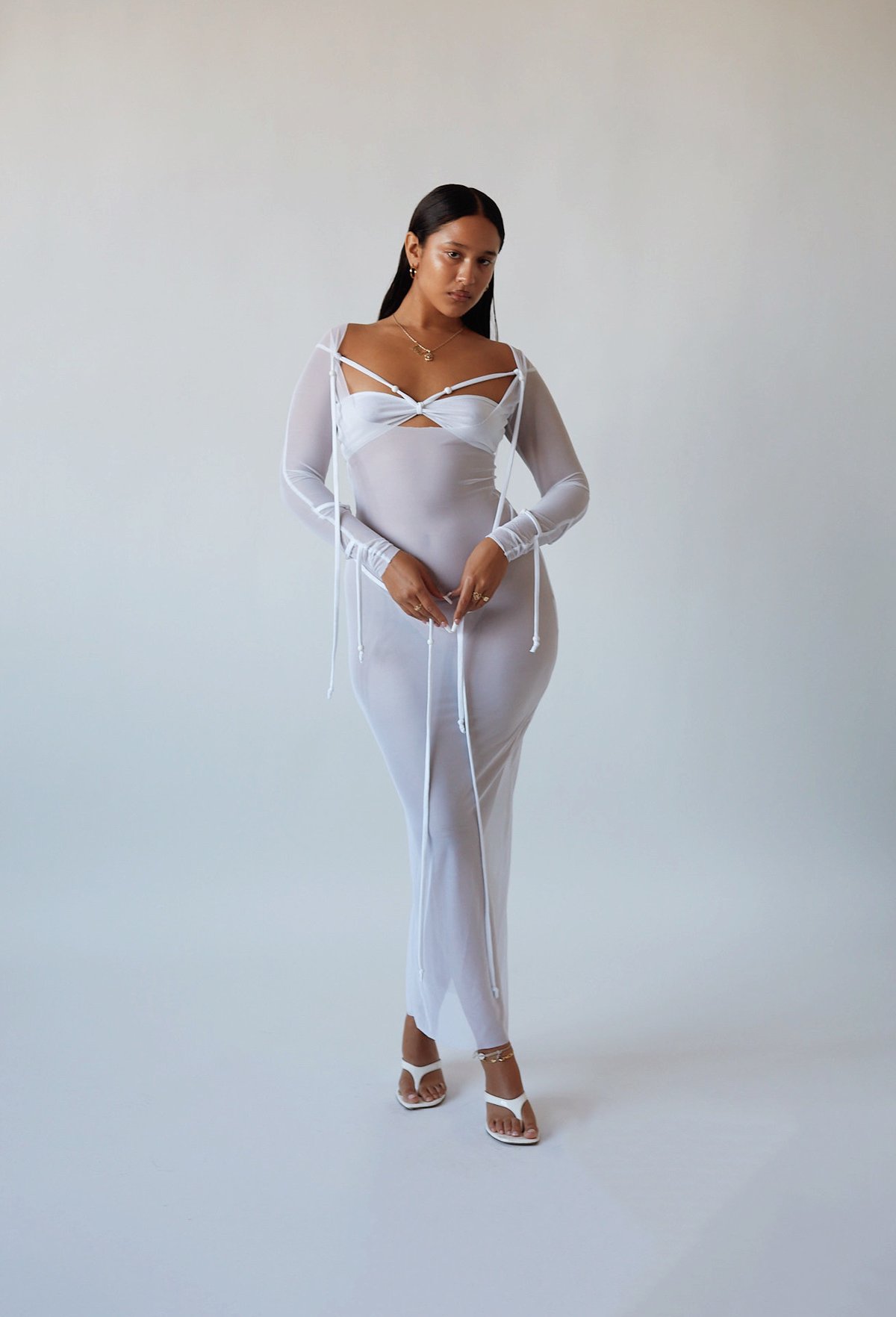 Image of white mesh arrayán maxi dress