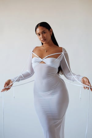 Image of white mesh arrayán maxi dress