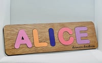Image 1 of Wooden Name Puzzle with Word(s) Engraved with Stand