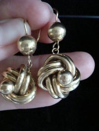 Image 2 of ORIGINAL EXTRA LARGE VICTORIAN 9CT YELLOW GOLD DROP KNOT EARRINGS HOLLOW 5.1G