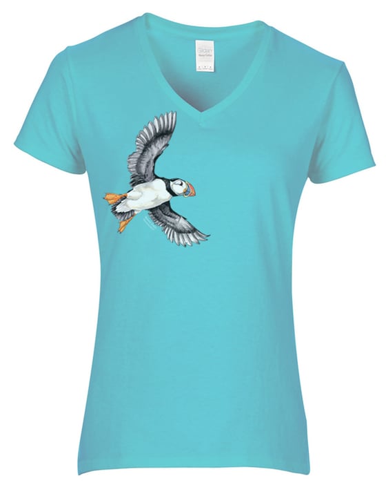 Image of Atlantic Puffin ladies v-neck t-shirt