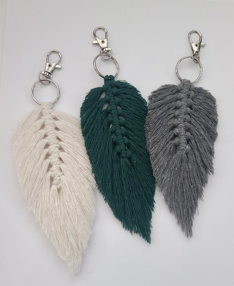 Image of macrame feather key chain