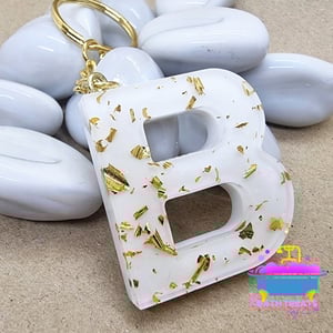 White and Gold Letter Key ring 