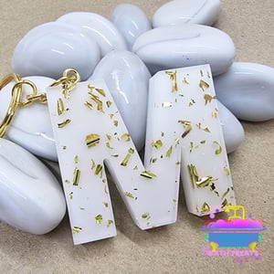 White and Gold Letter Key ring 